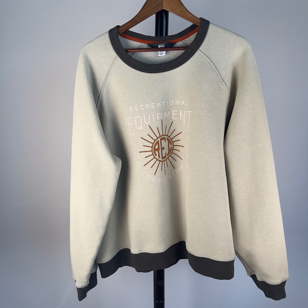REI Co-op Graphic Crewneck Sweatshirt XXL Unisex Beige Gorpcore Fleece Pullover
